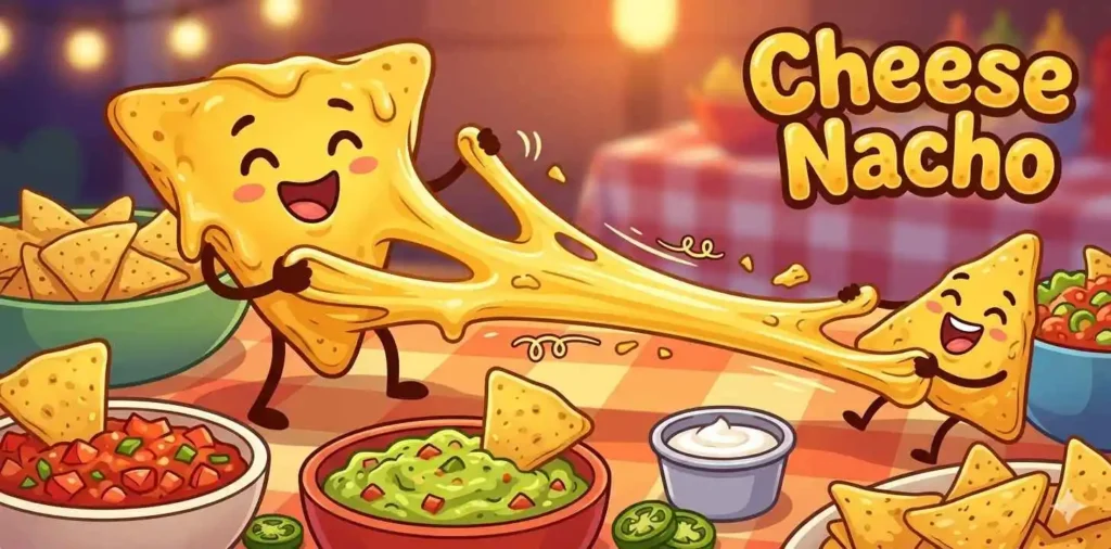 Melting cheese nachos scene