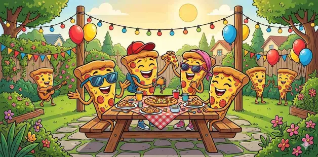 pizza friends celebrating together