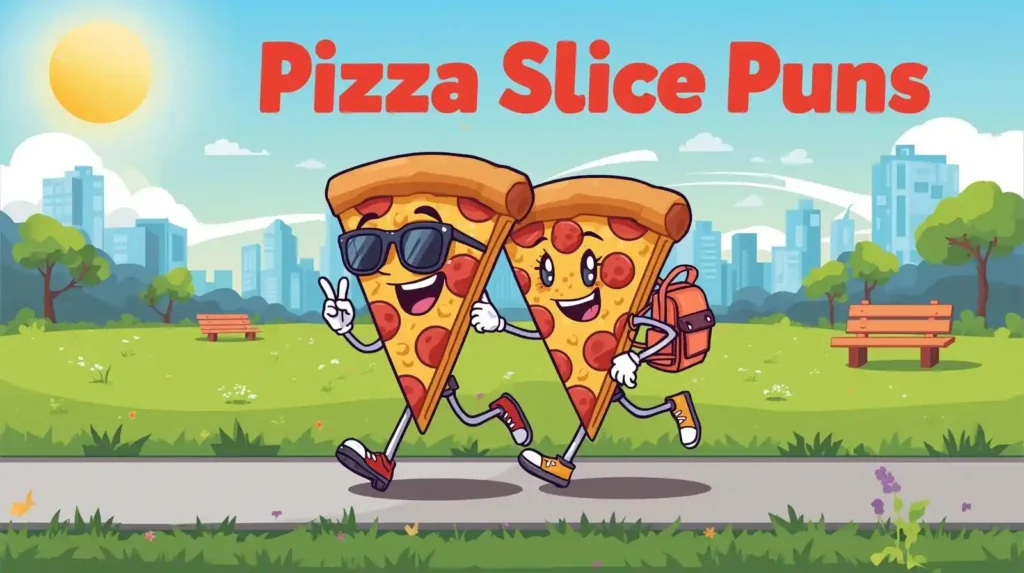 Funny pizza slice character adventure