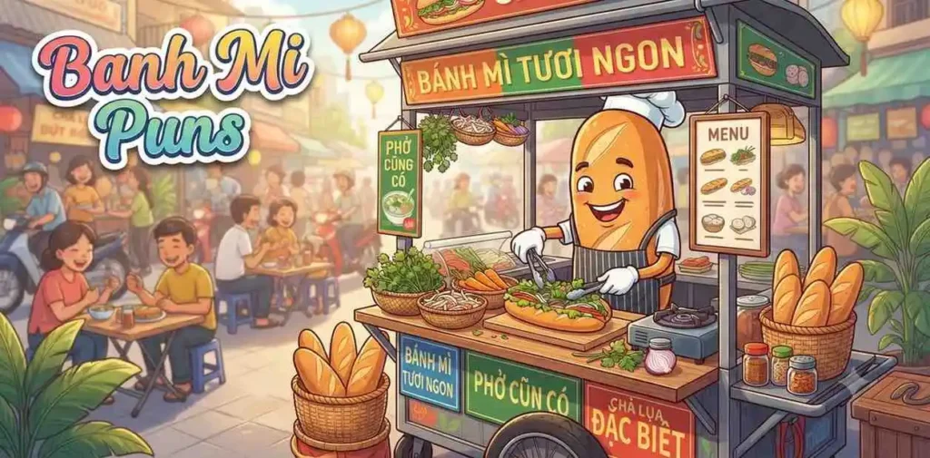 Funny banh mi sandwich character