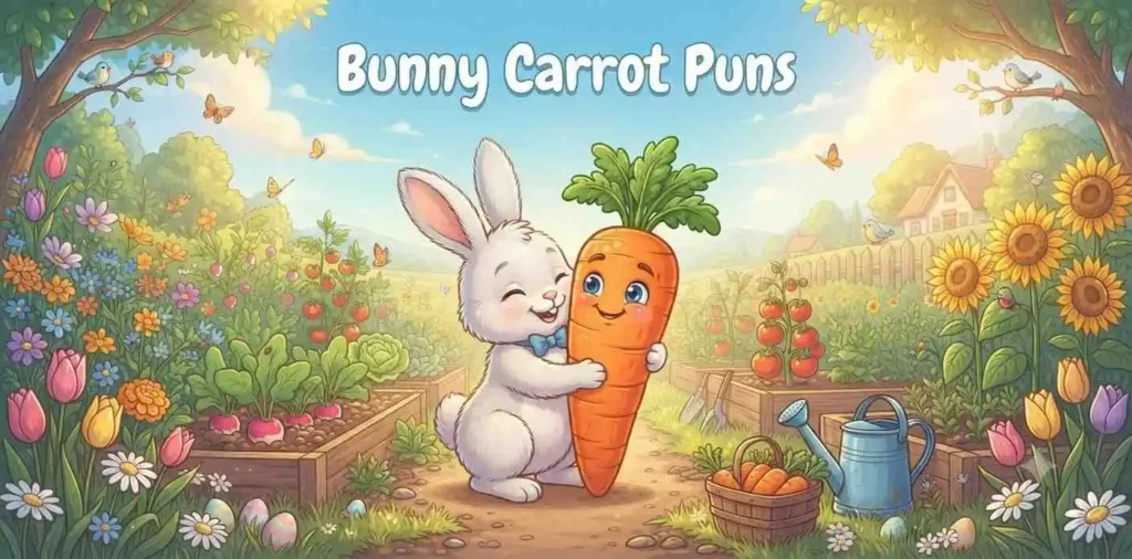Cute bunny hugging carrot
