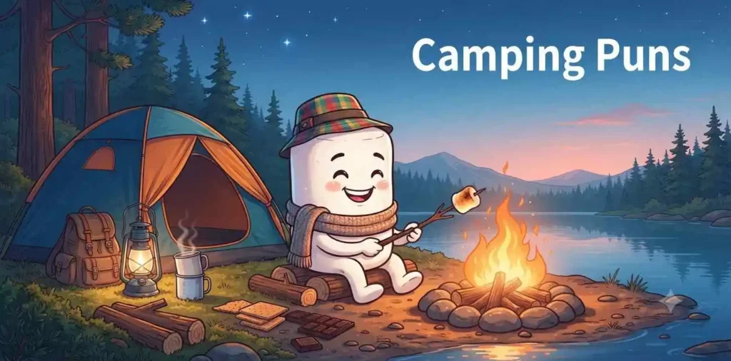 Camping marshmallow roasting happily