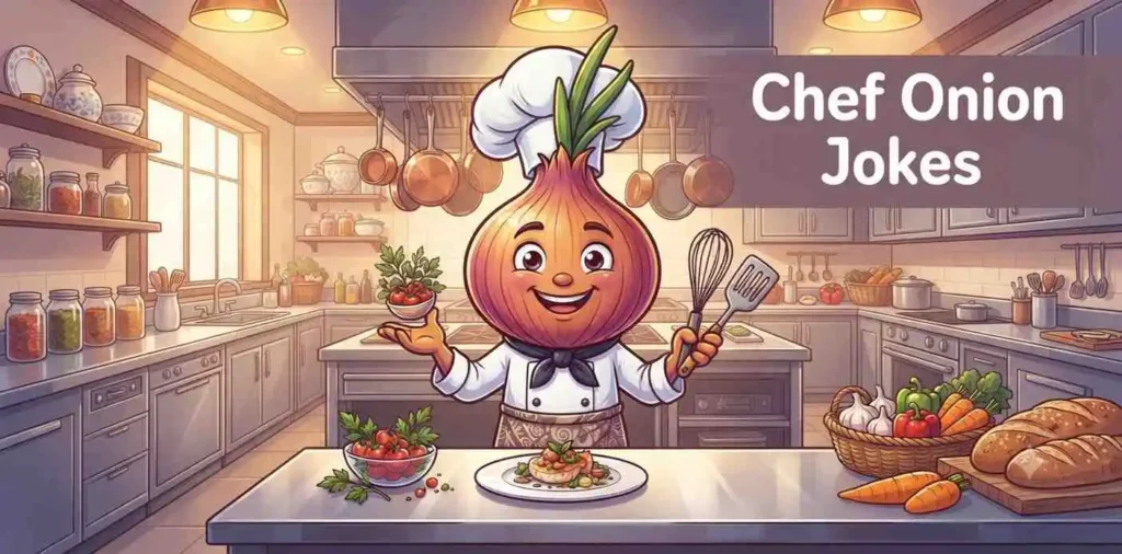 Funny chef onion smiling