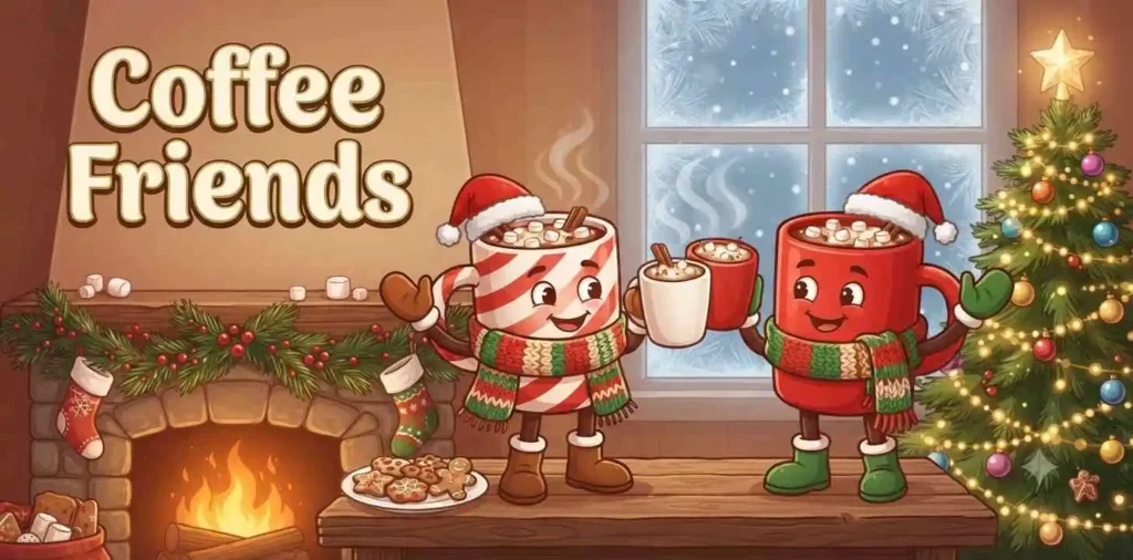 Friends sharing Christmas coffee