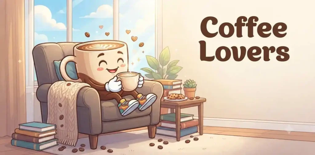 Happy coffee lover mascot