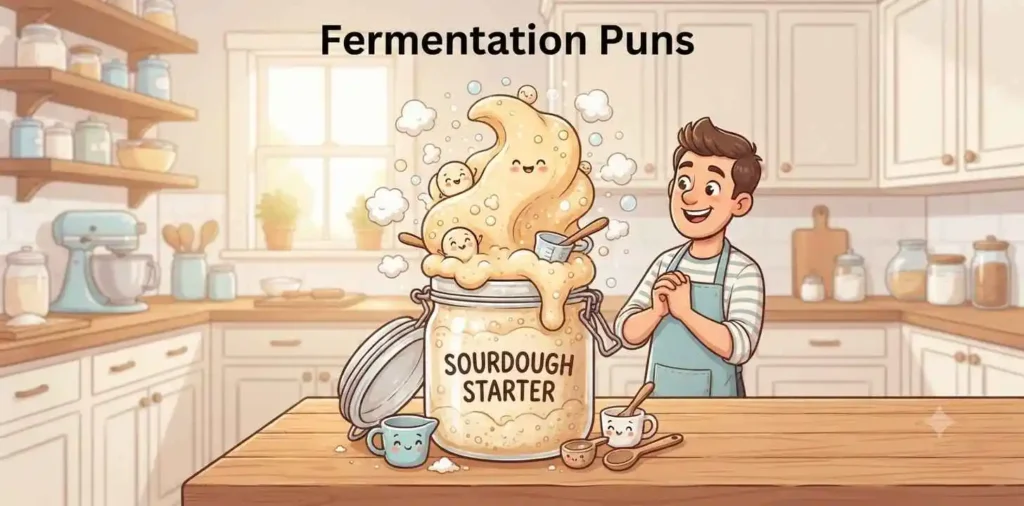 Bubbling sourdough starter jar