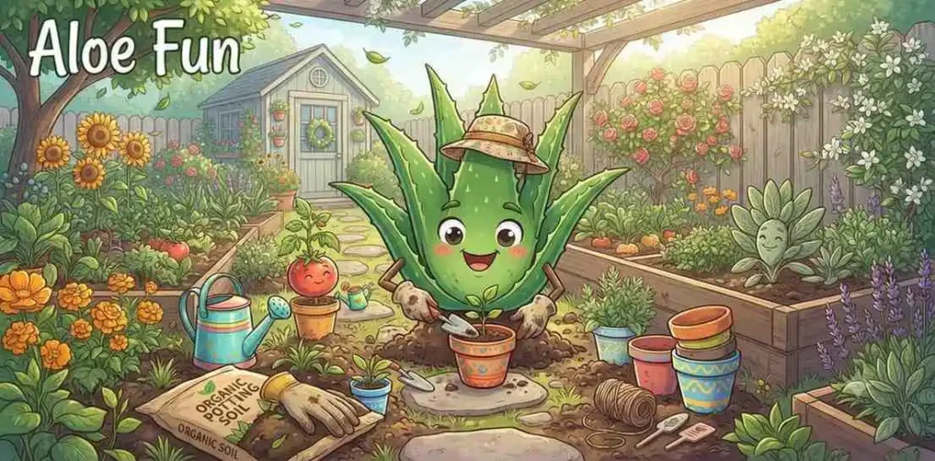 Aloe plant garden scene