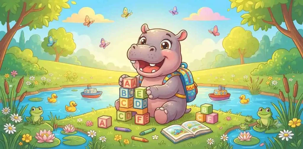 Cute baby hippo playing