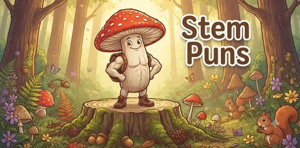 Happy mushroom showing stem