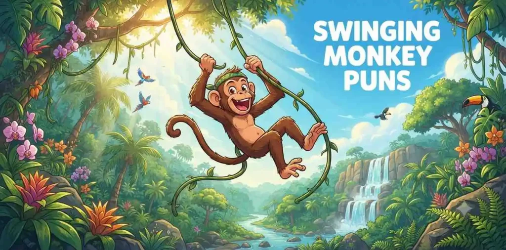 Monkey swinging jungle vines