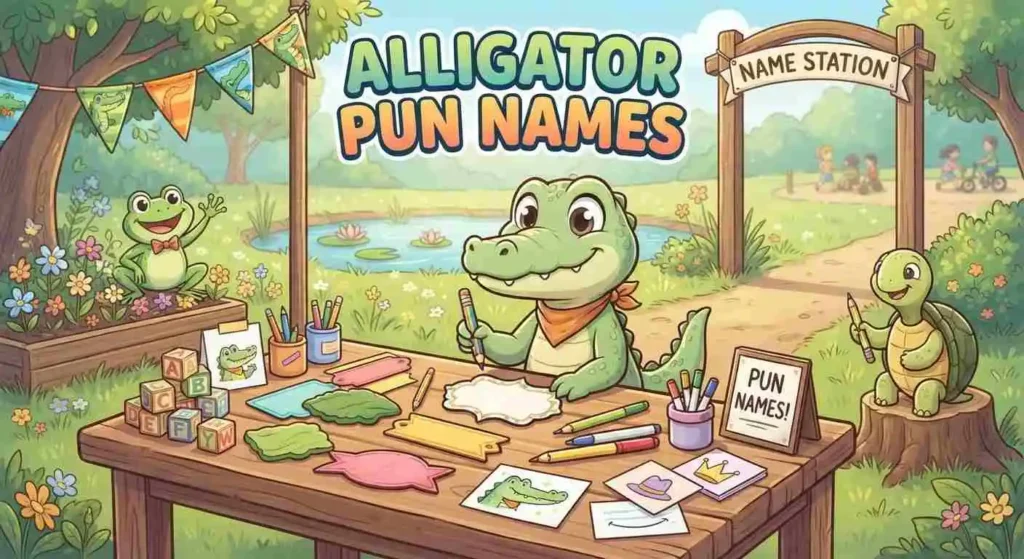 Cute alligator choosing funny names