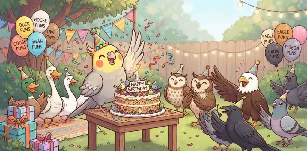 Cute bird birthday celebration