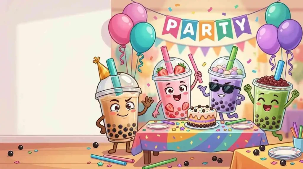 Funny boba cups at party