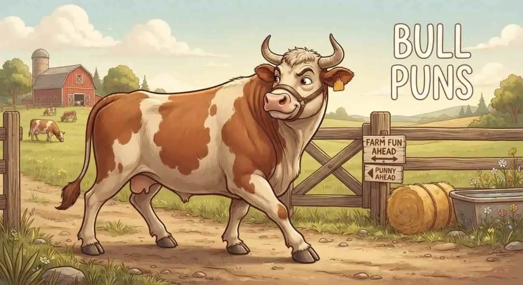 Playful bull standing near a farm fence