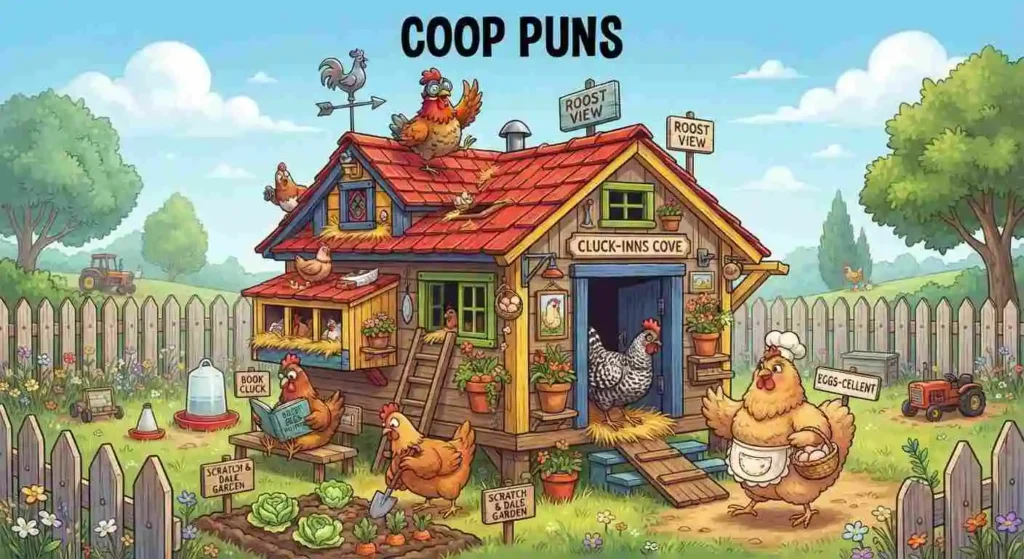 chickens outside colorful coop