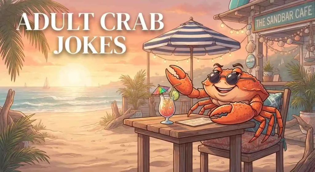 Funny crab enjoying beach humor