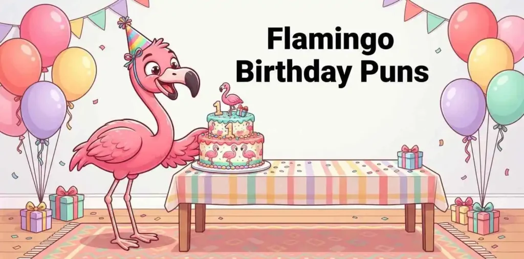 Flamingo celebrating birthday with cake