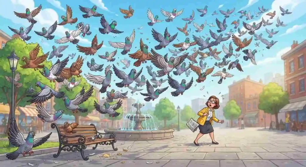 Funny flock of pigeons