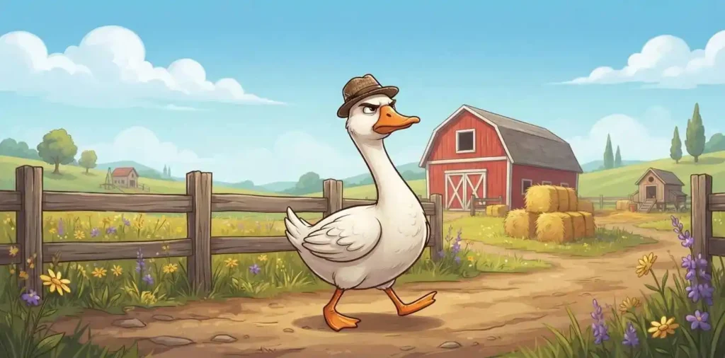 Funny gander wearing tiny hat