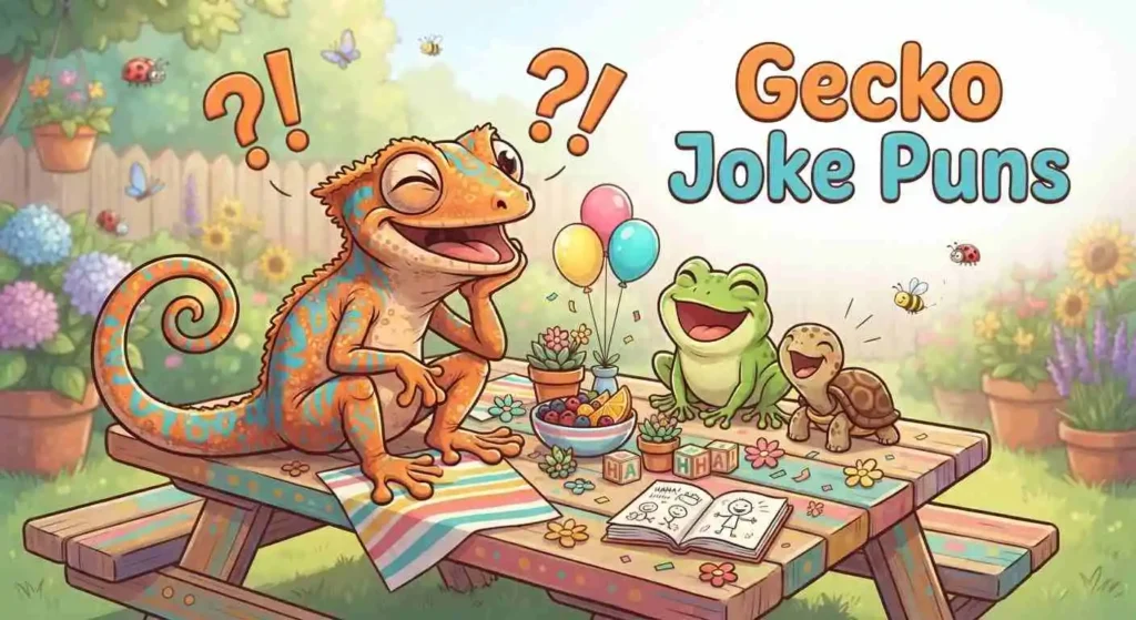 Funny gecko enjoying silly jokes