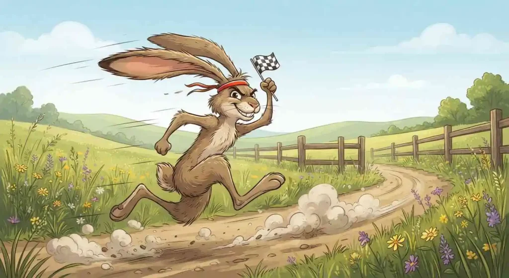 Funny hare running outdoors