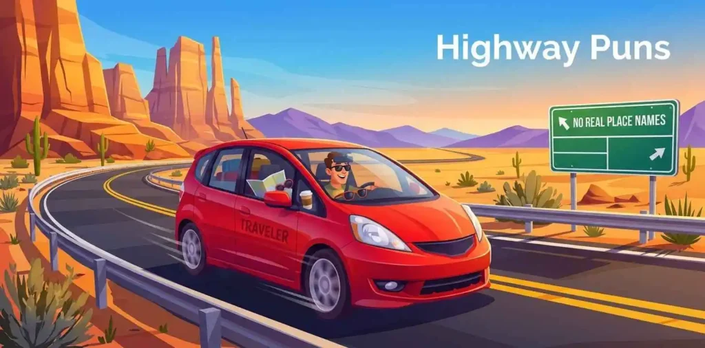 Colorful car cruising scenic highway