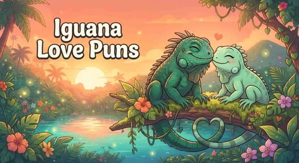 Cute iguanas sharing loving moment