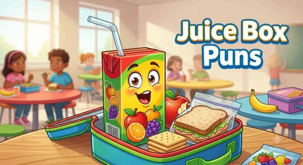 Funny juice box character at lunch