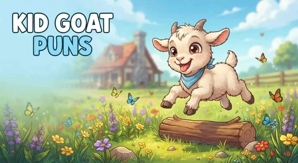 Cute kid goat playing