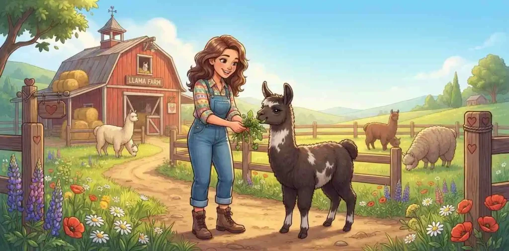 Llama lover feeding friendly llama