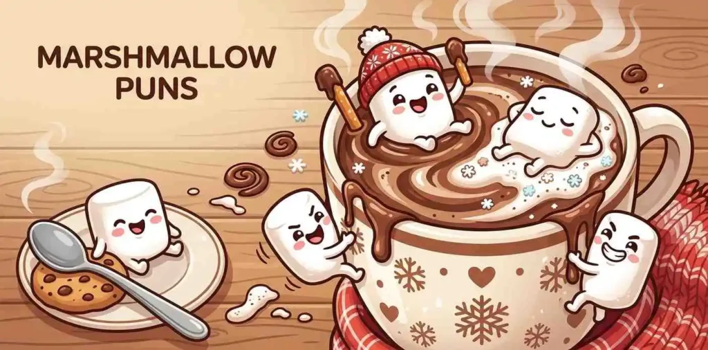 Funny marshmallows floating in cocoa