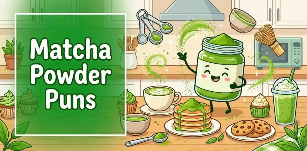 Happy matcha powder mascot