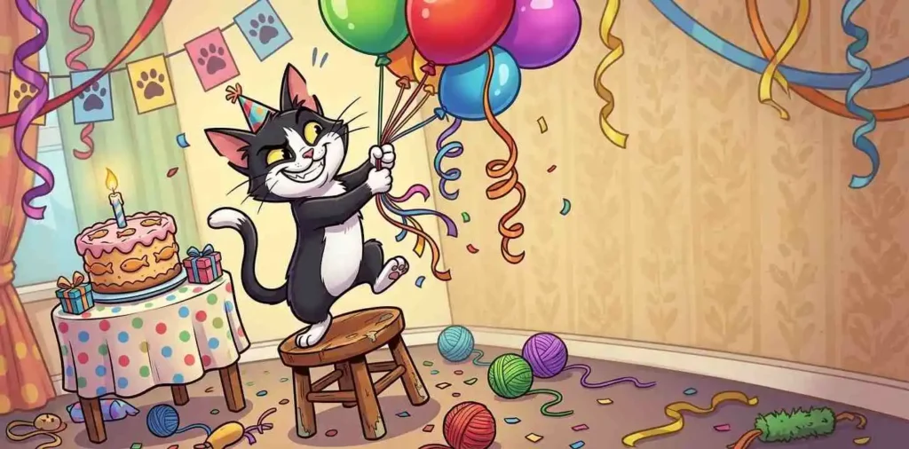 Playful cat birthday party