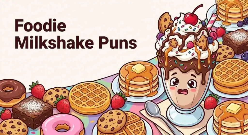 Colorful milkshake surrounded by desserts