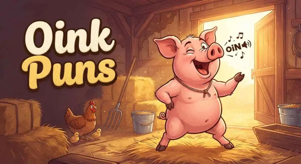 Funny pig making playful oinks