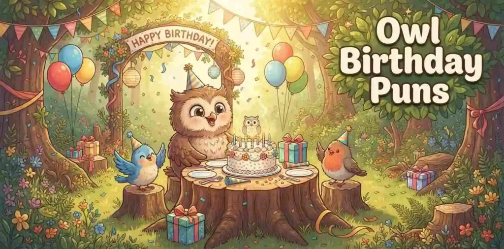 Cute owl celebrating birthday party