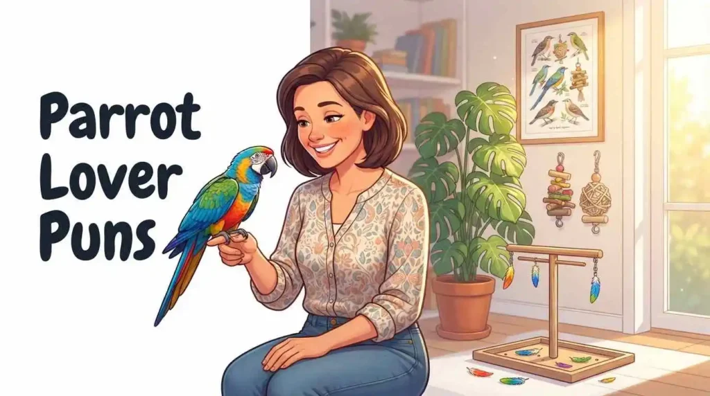 Parrot lover cuddling colorful bird