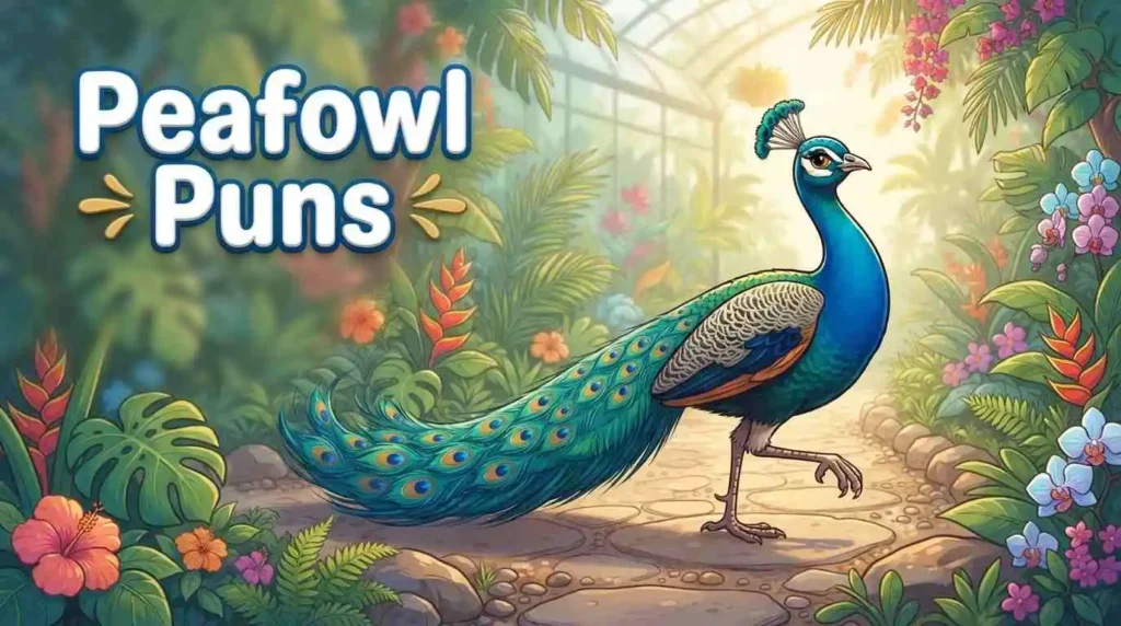 peafowl strutting through garden