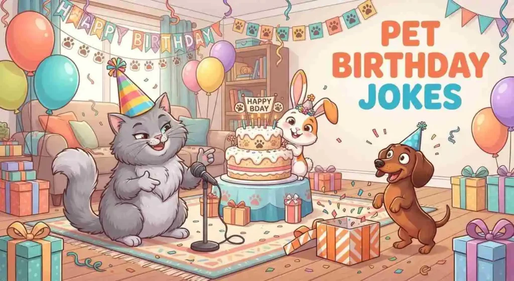 Funny pets at birthday party