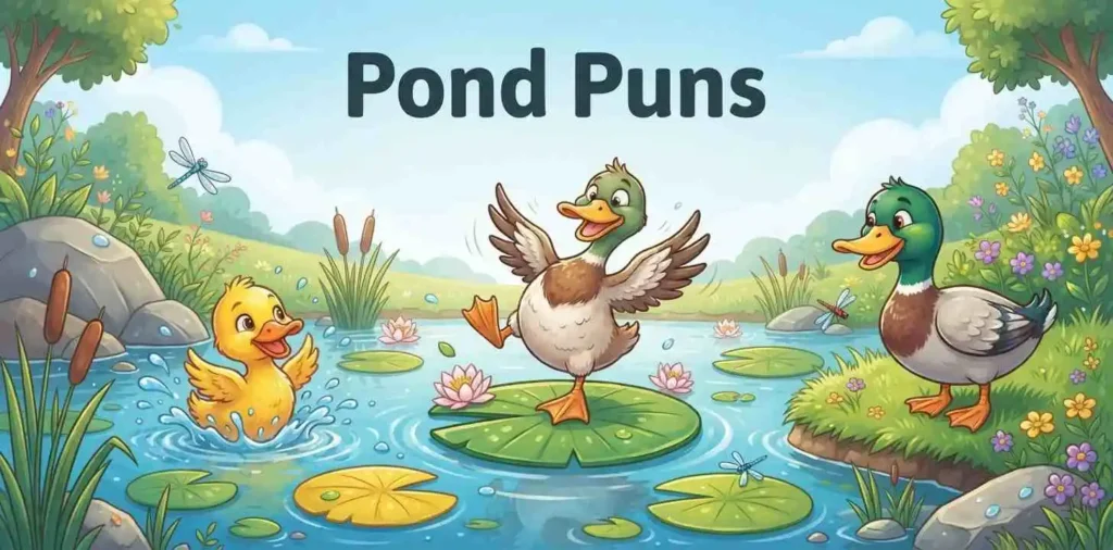 ducks playing around colorful pond