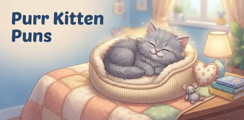 Fluffy kitten happily purring