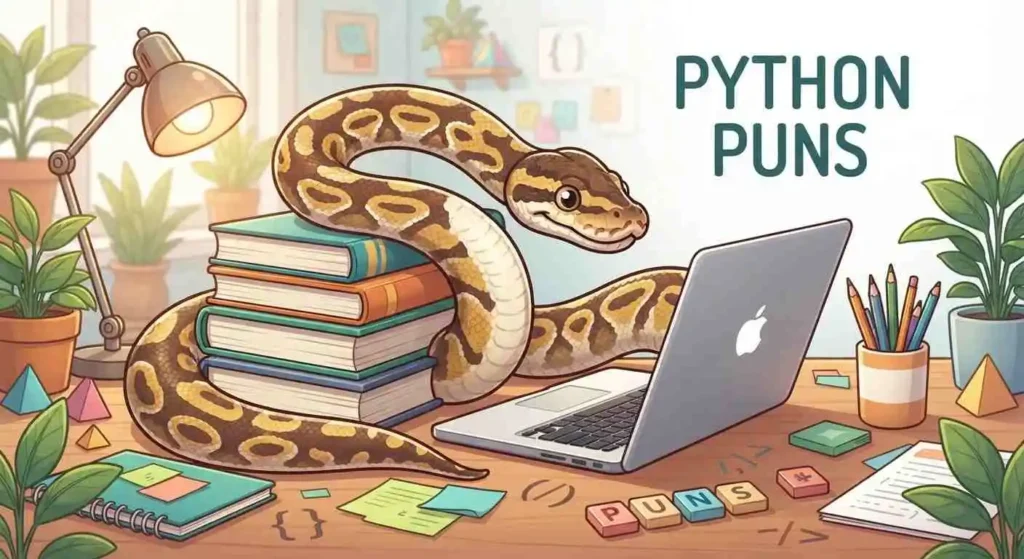 Colorful python making funny puns