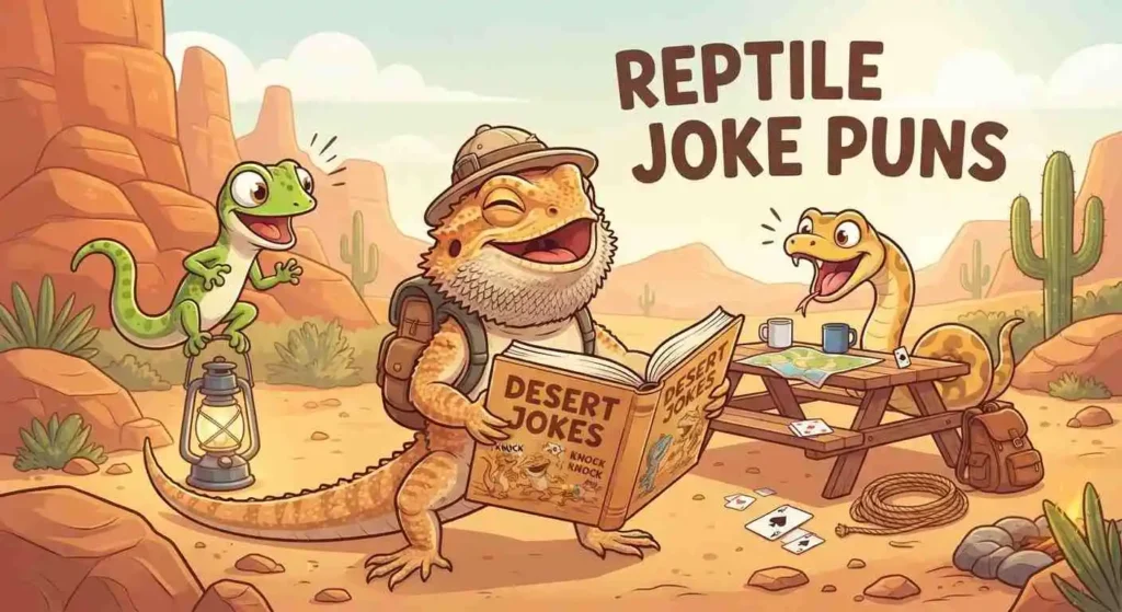 Funny reptiles enjoying silly jokes