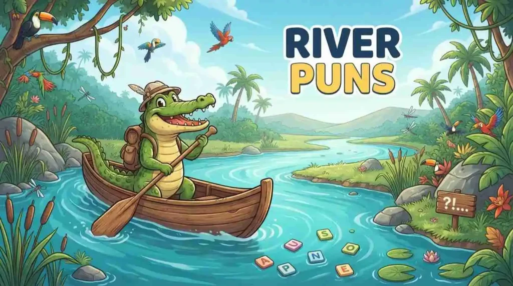Crocodile cruising down a river