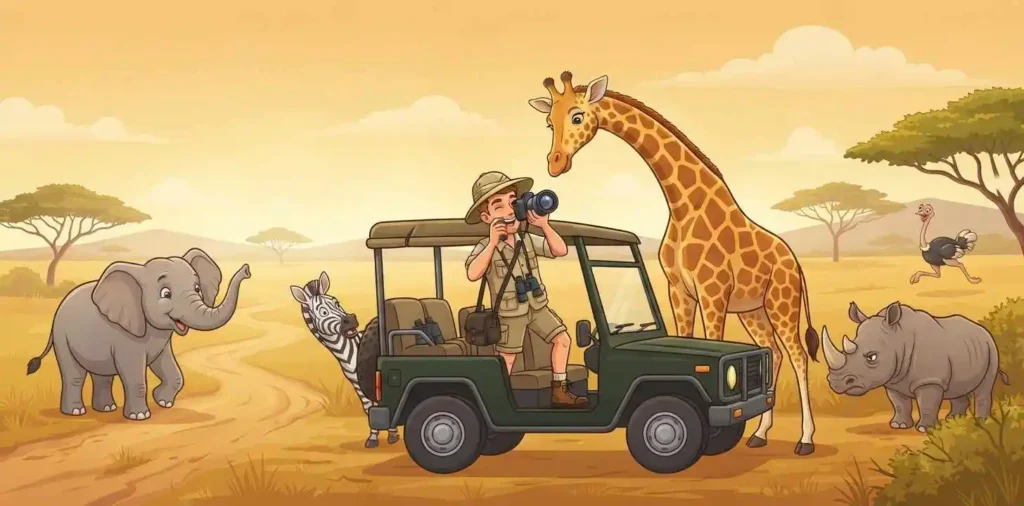 Funny safari animal puns scene