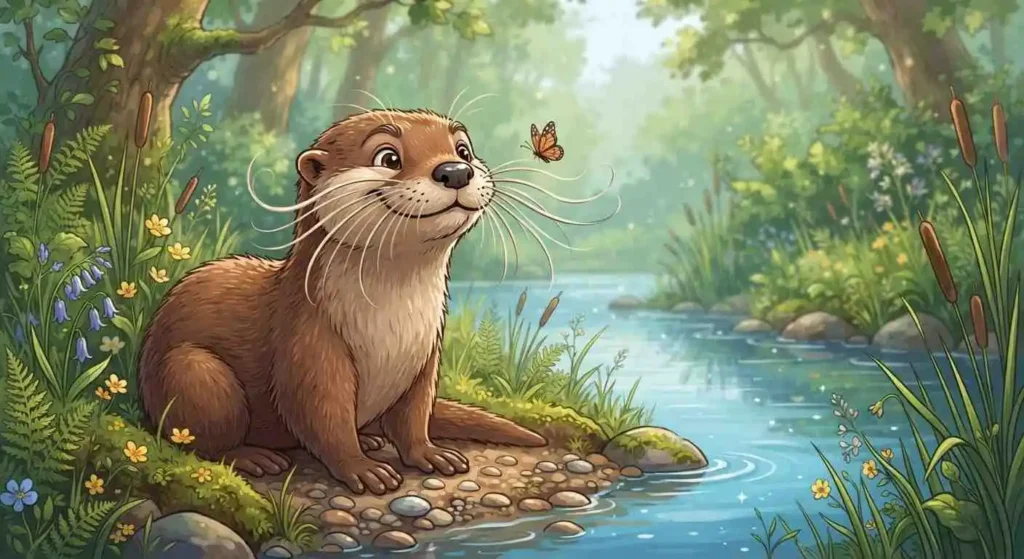 Playful otter showing cute whiskers