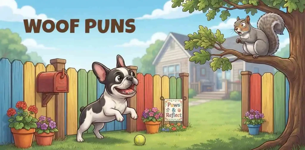 Funny dog barking beside backyard fence