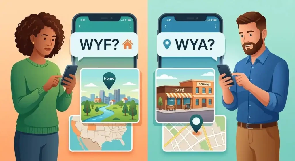 Comparison of WYF asking where someone is from and WYA asking where they are now
