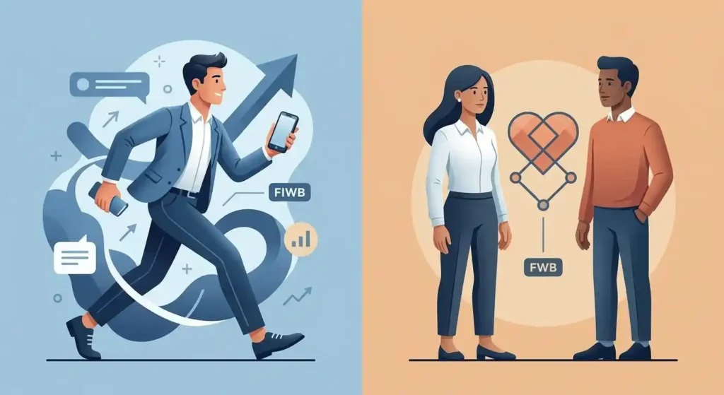 Visual comparison showing FIWB as a carefree expression and FWB as a different relationship abbreviation.