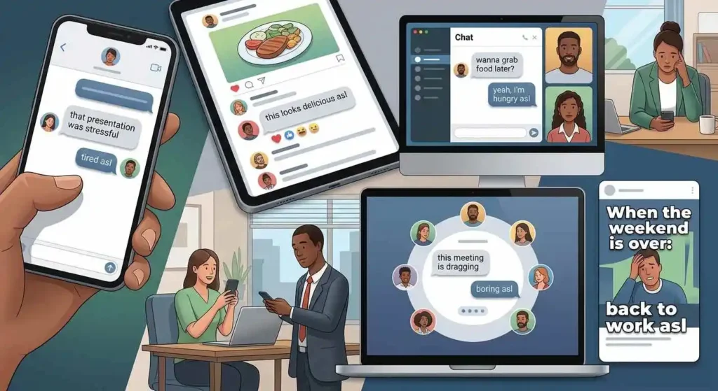 Adult slang appearing in texts, private chats, social media, and online conversations